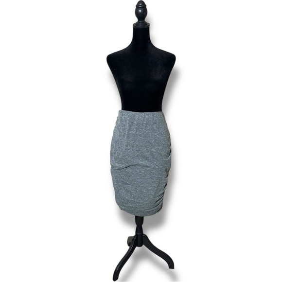 Old Navy Heather Gray Ruched Midi Bodycon Stretch Elastic High Waist Comfy Skirt - Picture 3 of 15